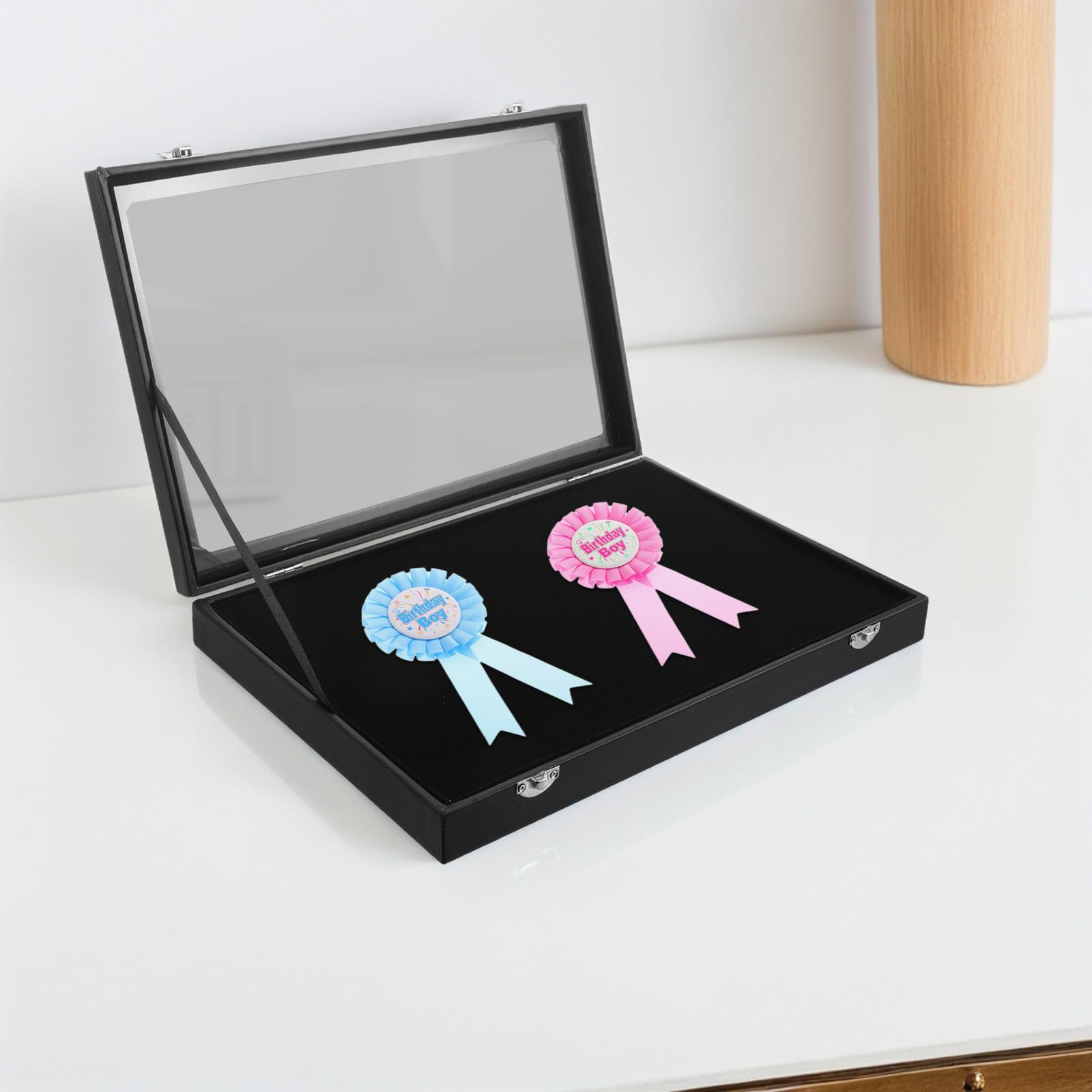 Angoily Scatola Porta Gioielli e Spilla in Velluto Nero Coperchio Acrilico Trasparente, Organizzatore Portatile per Collezione in Casa e Ufficio