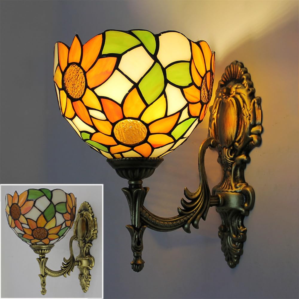 XINYASEE Tiffany Wall Lamps for Bedroom, Living Room, Bedside, Stained Glass Wall Lamps, Bathroom Mirror Lights (Sunflower-A)