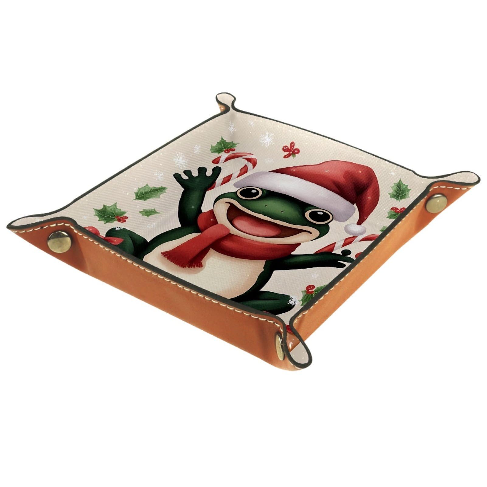 VAPOKF Christmas Frog Portable Dice Rolling Tray, Microfiber Leather Dice Holder Game Box for D&D, RPG, Table Games or Desktop Phone Key Storage, 20.5 × 20.5 cm