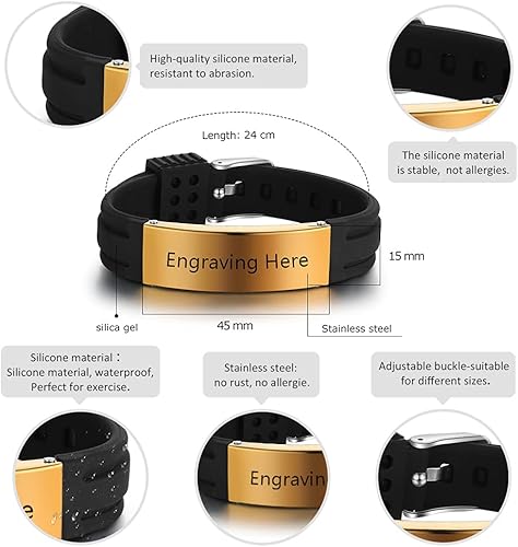 Miniatura 3 de Pulseras de alerta médica personalizadas para mujeres y hombres, pulseras médicas ajustables de silicona, pulseras médicas personalizadas