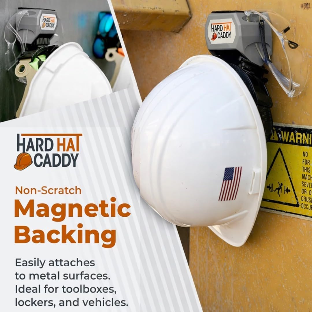 Hard Hat Caddy, All in One PPE Organizer with Magnetic Backing, Belt Clip, & Hook, Compatible with Safety Gear Brands