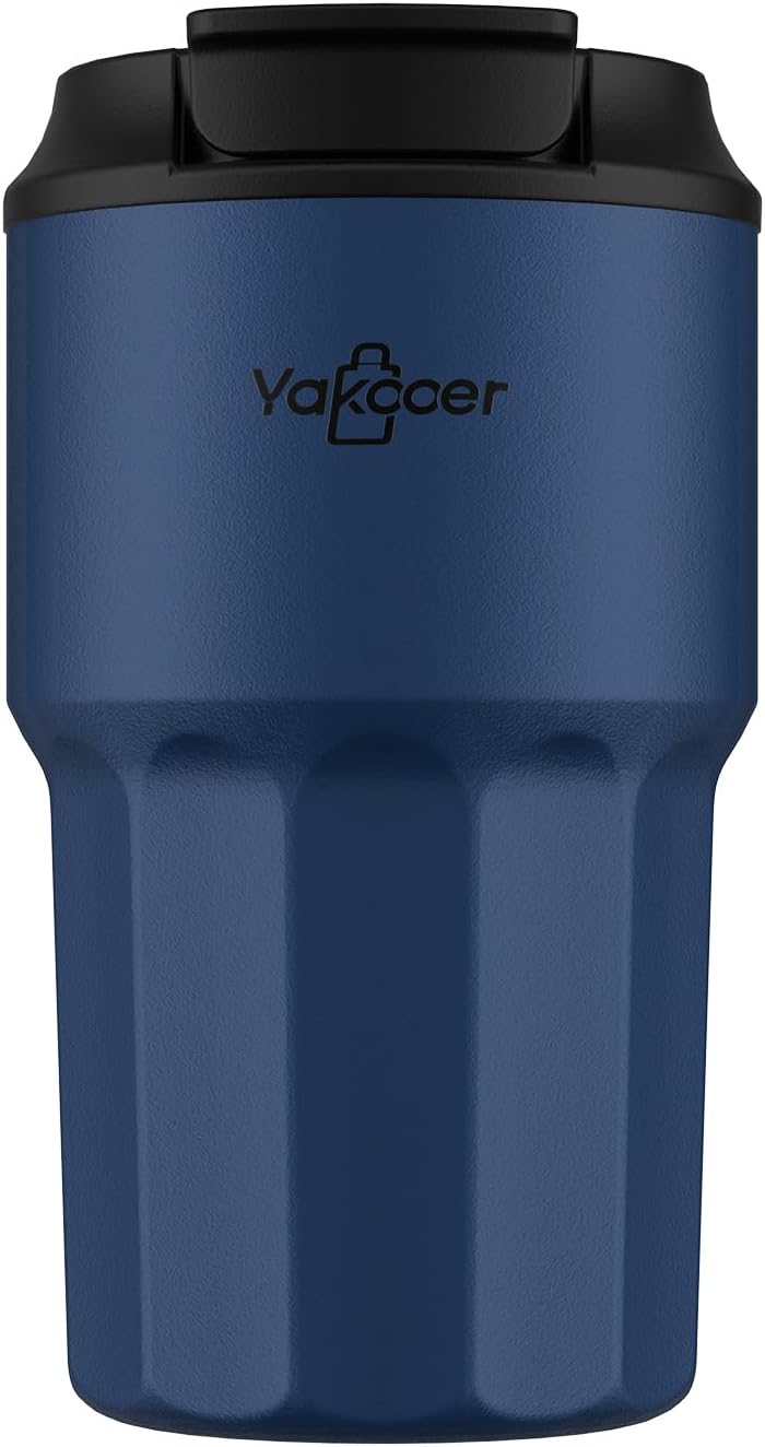 Travel Coffee Mug 16 oz with Lid and Flip Straw, Leak-Proof Food Grade 304 Stainless Steel Coffee Insulated Tumbler, Double Wall Vacuum Cup for Hot and Cold Drinks,Navy Blue