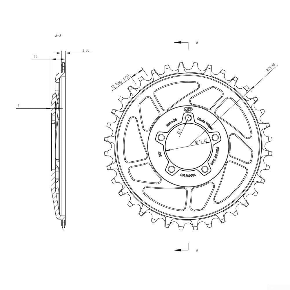 SPORTARC E-bike Corona Ruota 36T Per Bafang Midder Motor 48V 52V 1000WHD Disco Catena Per Motore per Bafang Medio Dimensioni