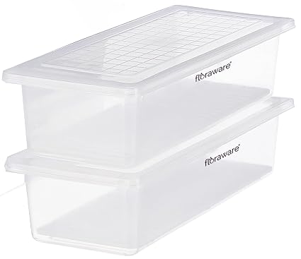 Floraware Plastic Fridge Storage Box, Multipurpose Box With Drain Plate At Bottom 1400Ml Bpa Free, Transparant, Pack Of 2