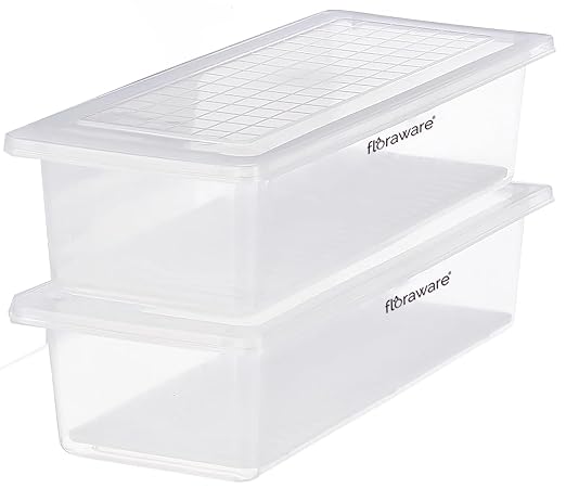 Floraware Plastic Fridge Storage Box, Multipurpose Box With Drain Plate At Bottom 1400Ml Bpa Free, Transparant, Pack Of 2