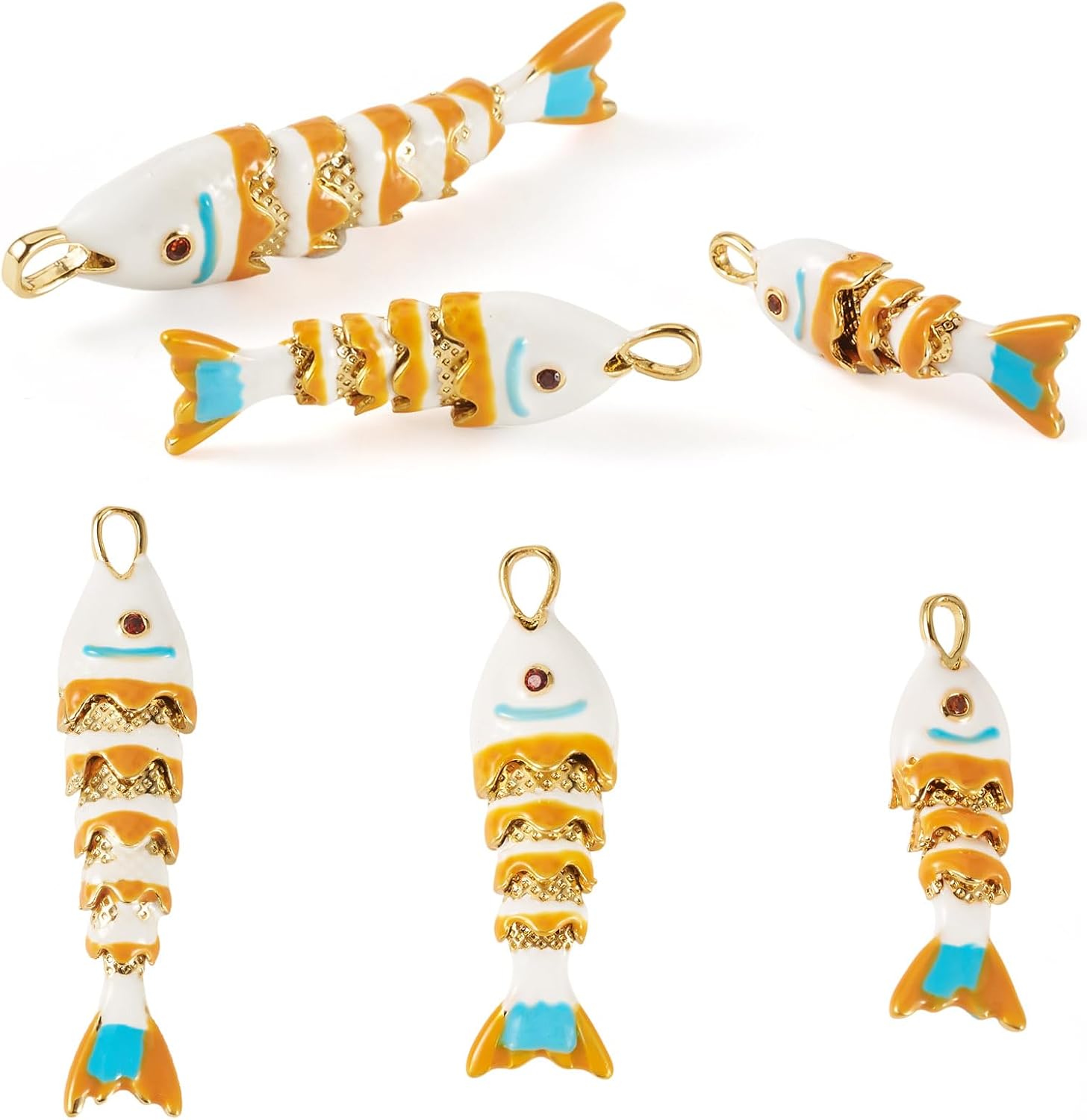 Fish Charms Plating Brass Fish Pendants Lovely Sea Animal Charm Pendants with Cubic Zirconia Enamel Golden Carp Charms for DIY Bracelet Necklace Dangle Earrings Jewelry Making