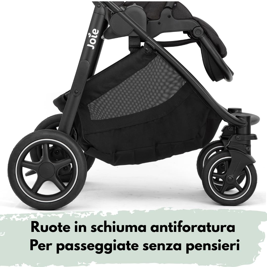 Joie Versatrax Passeggino Reversibile 22 kg Travel System - Shale | Spinotto Telescopico, Funzione Sdraiata, Ammortizzato, Include Adattatore e Parapioggia, Pacchetto Accessori XXL