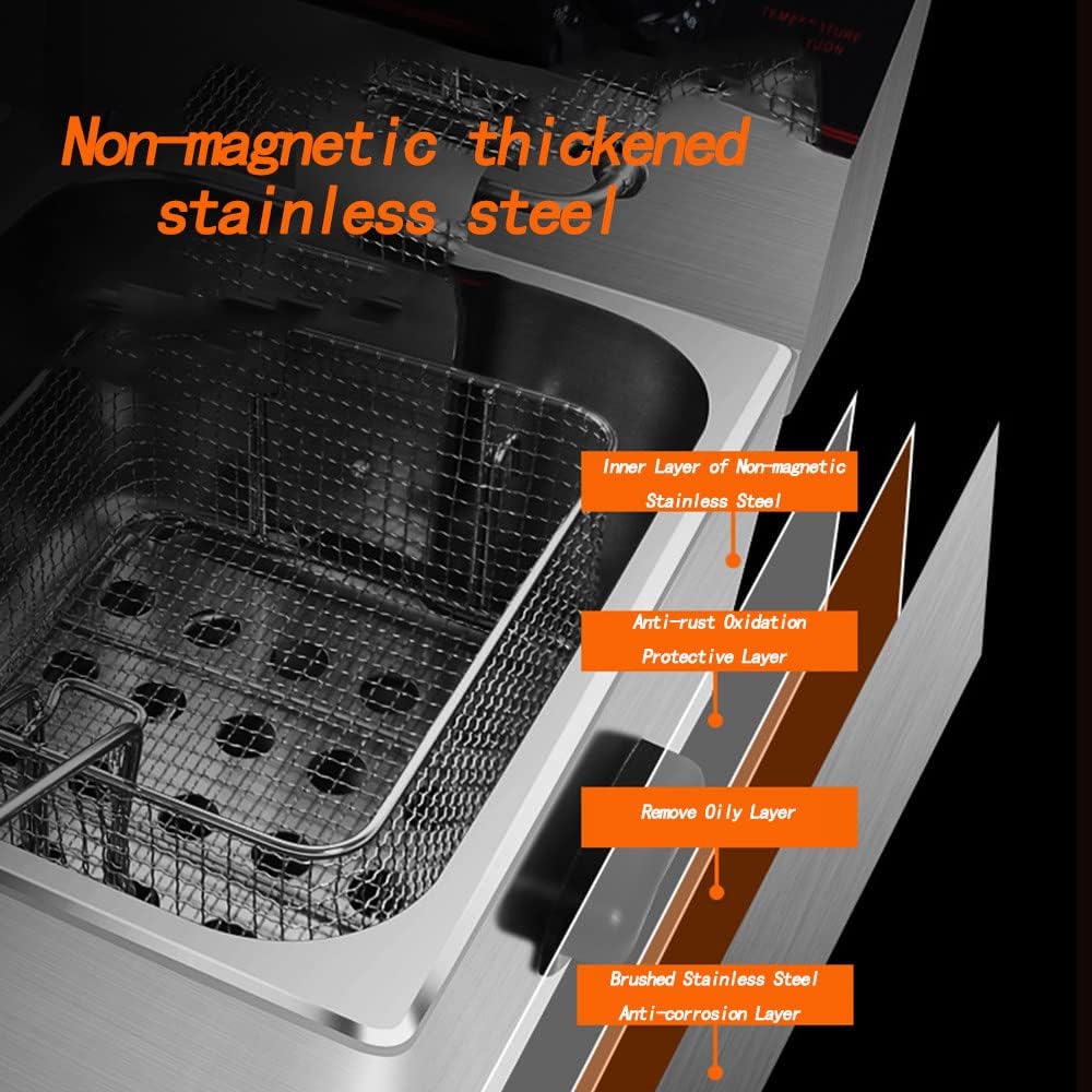 Commercial Deep Fryer, 3000/6000w 8/16l Electric Fryer with Basket, Single/Dual Pot Stainless Steel Countertop Electric Fryer, Restaurant or Home Use,220V-8L+8LDoublecylinder