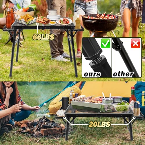 image for Grovind 2.5 FT Picnic Table with 2 Wing Panels, Mesh Metal Folding Gri