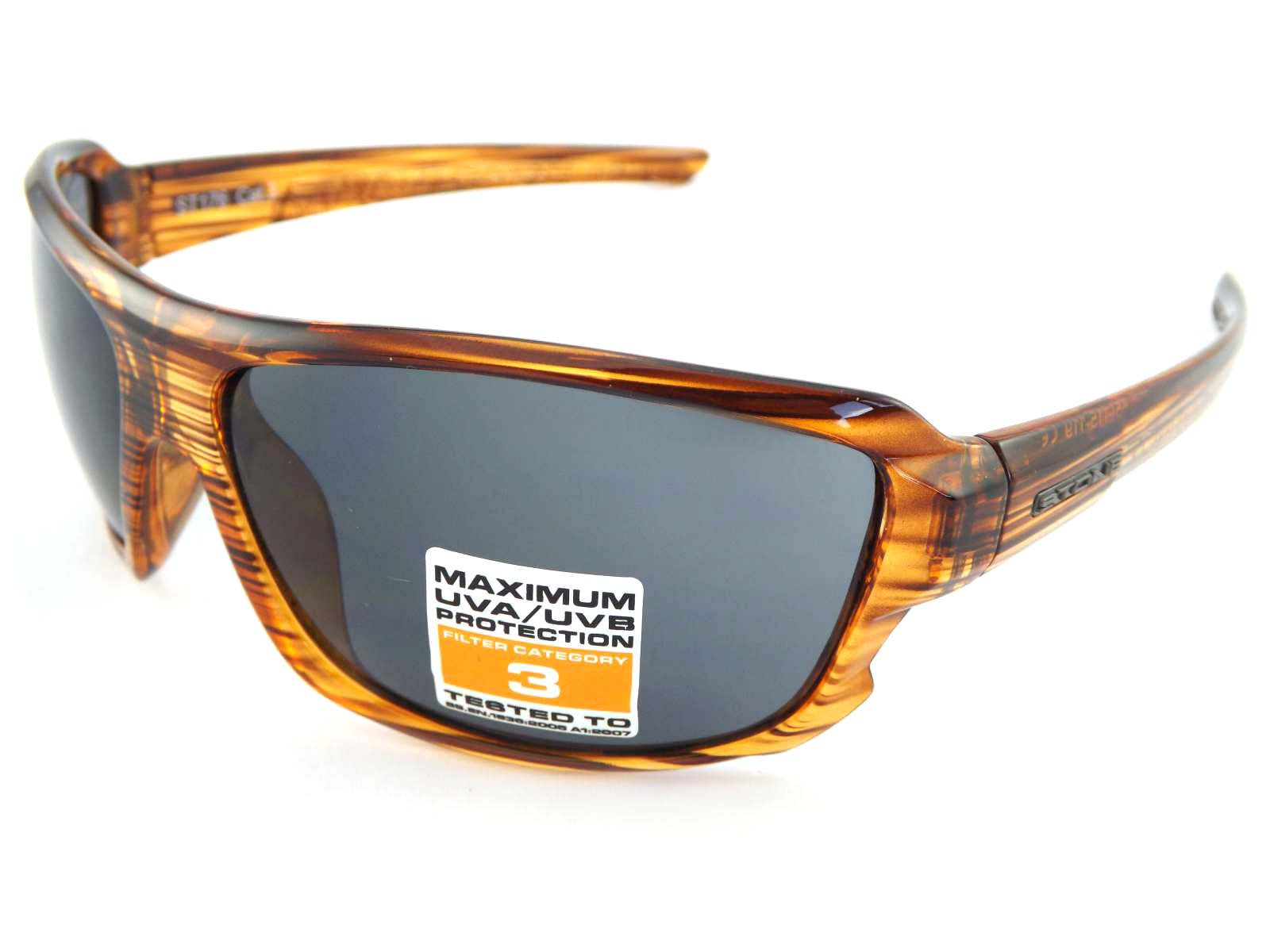 Stone Mens Wrap Sunglasses Semi Transparent Lines Brown with Dark Grey Lens CAT.3 ST176