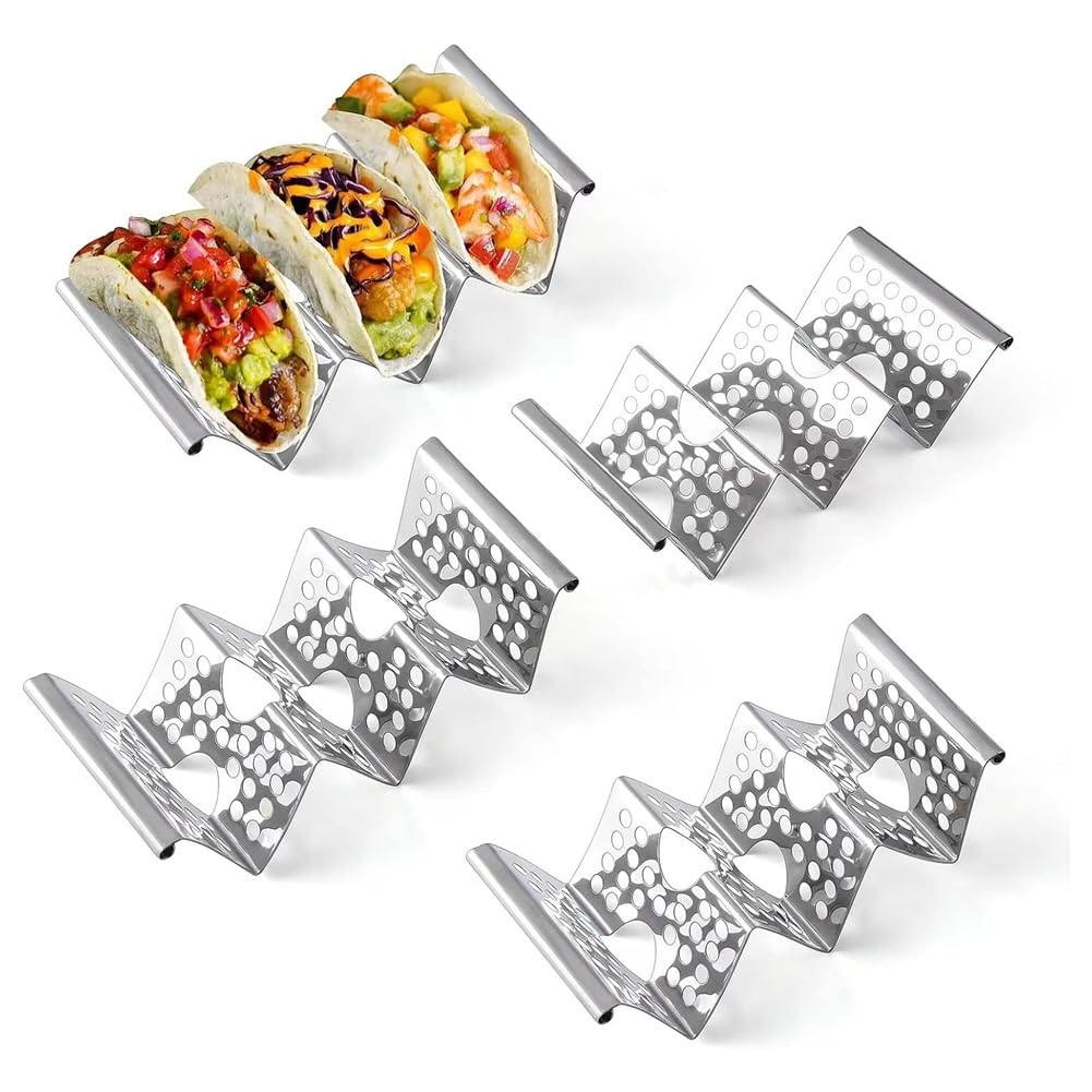 Aundhegrtt Kitchen 3 Pcs Stainless Steel Taco Holders, Each Can Hold 3 Tortillas, Fits Microwave, Air Fryer and Oven