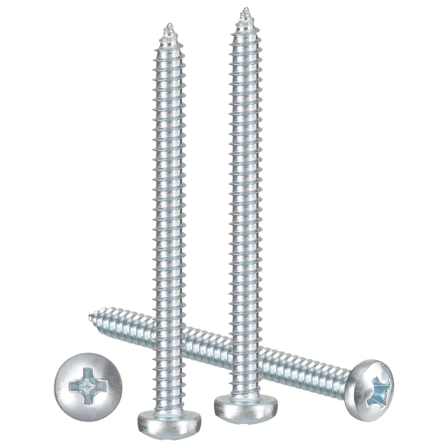 METALLIXITY Phillips Pan Head Self Tapping Screws(#14x3-1/2) 100Pcs, Carbon Steel Self Drilling Screw for Metal Wood Plastic, for Cabinet Wall Shutter Plate Rock Furniture, Silver