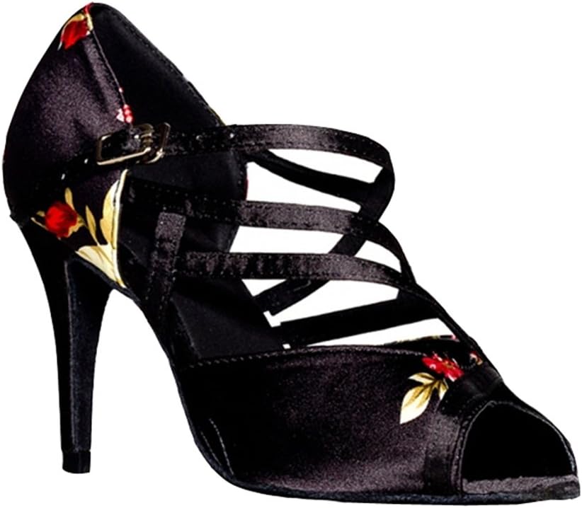 TDA Women's Sexy Floral Buckle Fashion Satin Salsa Tango Ballroom Latin Dance Shoes