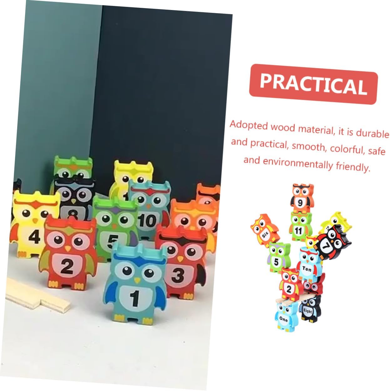 Colorful Owl-Shaped Wooden Building Blocks for Educational Stackable to Develop Balance Patience Imagination Safe Smooth Surface Preschool for Boys