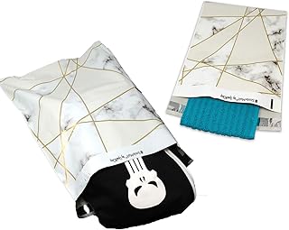 10x13, 14x17 Inch 100 Pack Marble Tile Poly Mailers, Mosaic Gold Geometr...