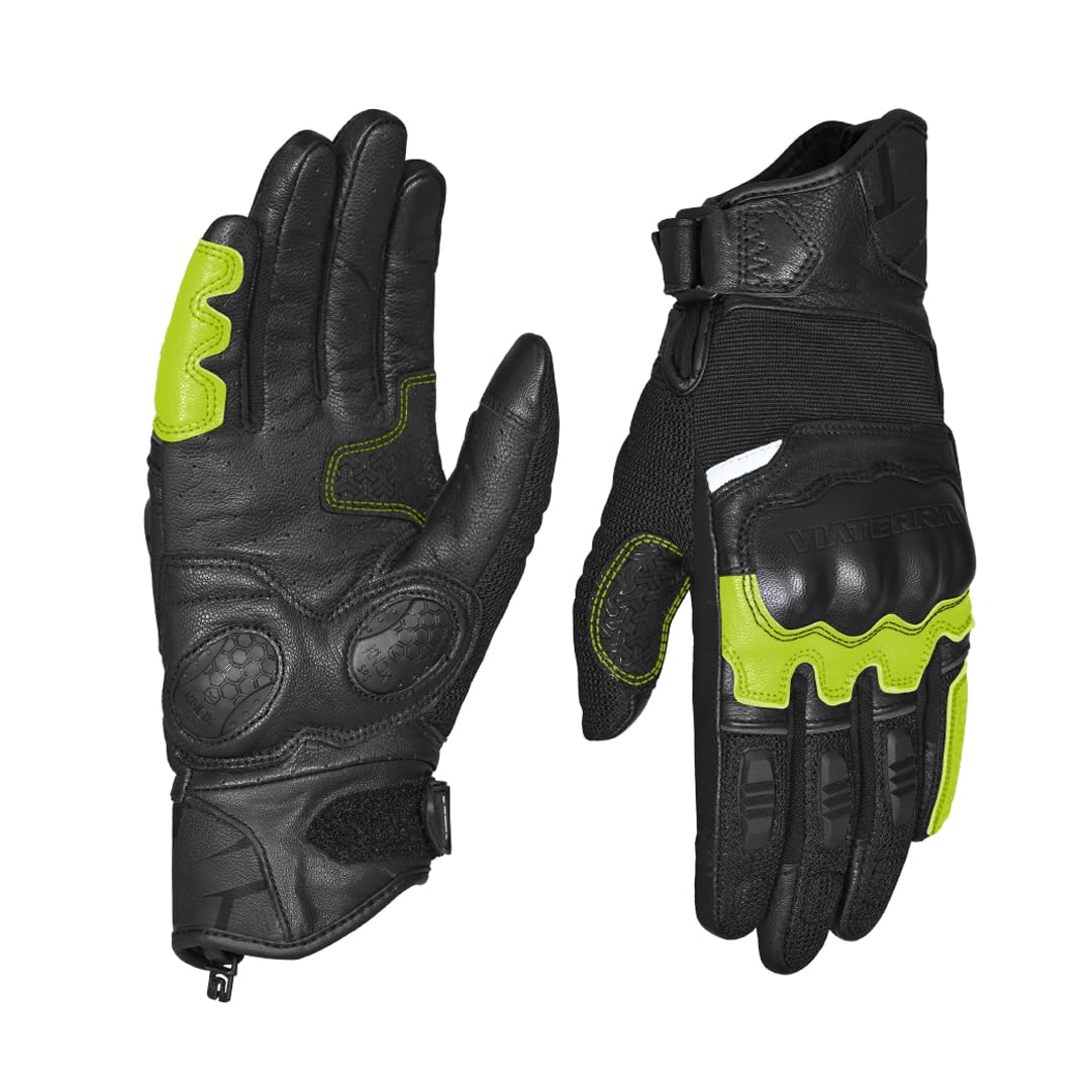 ViaTerra™ Holeshot Short Leather Mesh Motorcycle Riding Gloves Knox