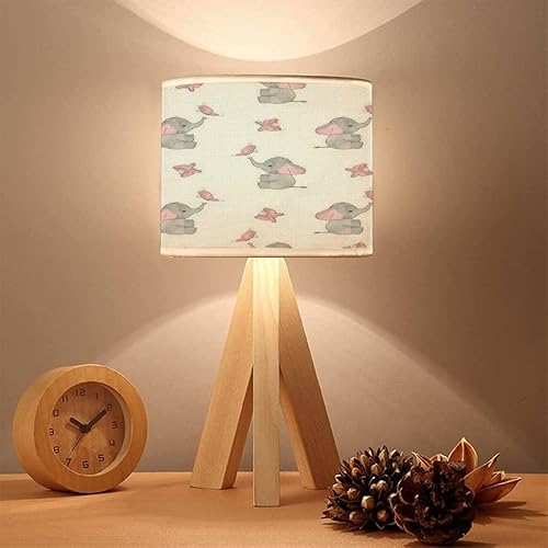 Lámpara pequeña sin costuras con lindos elefantes y mariposas para niños, diseño de mesita de noche, trípode, lámpara de mesa de noche, mini lámpara