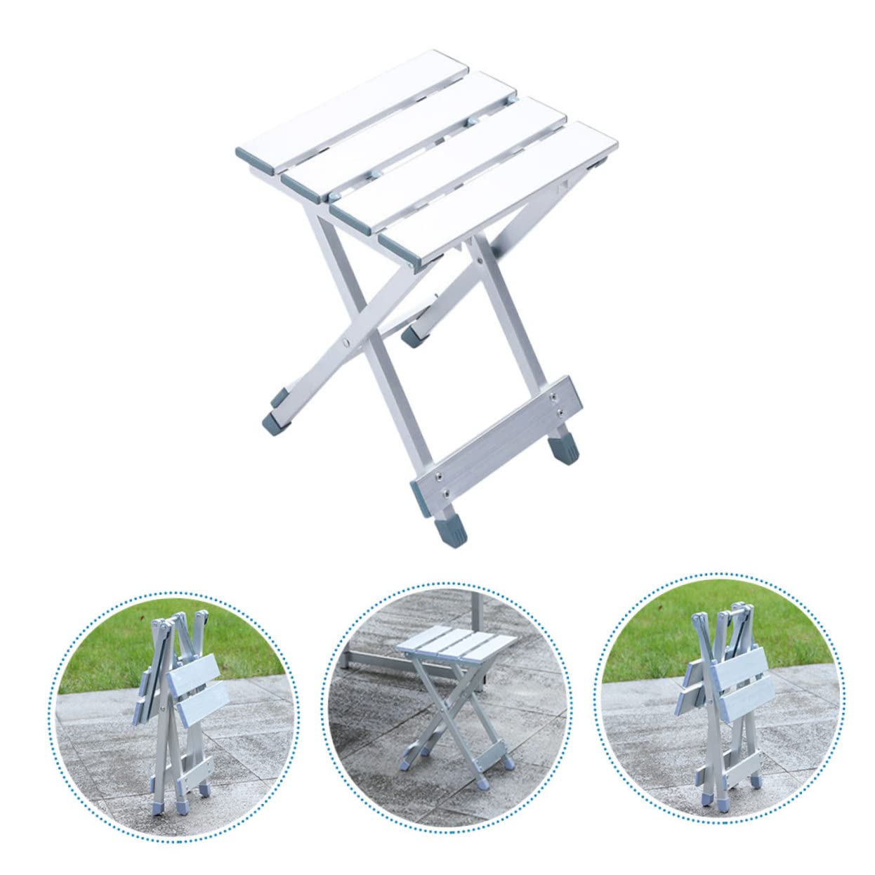 BESPORTBLE Sedia Pieghevole Superficie Liscia in Lega di Alluminio Argento Sgabello Portatile e Attività All'aperti per Campeggio e Picnic per Pesca