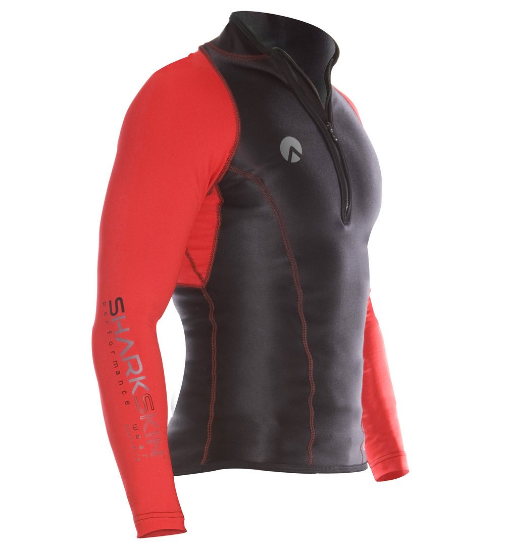 Sharkskin Men's Chillproof Performance Wear Longsleeve Shirt Rash Guard Scuba Water Sports Diving Snorkeling (Red, 2XS)