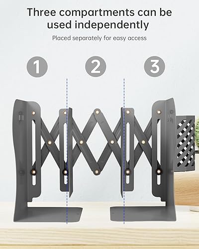 Miniatura 10 de Sujetalibros ajustables, extremos de metal para estantes pesados, organizador de archivos de revistas de escritorio para el hogar, oficina, libros,