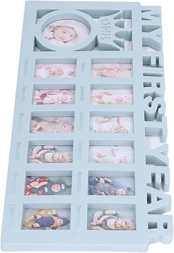 Miniatura 9 de Hilitand Marco de fotos para el primer año del bebé, marco de fotos de 12 meses, marco de fotos de mi primer año (azul)