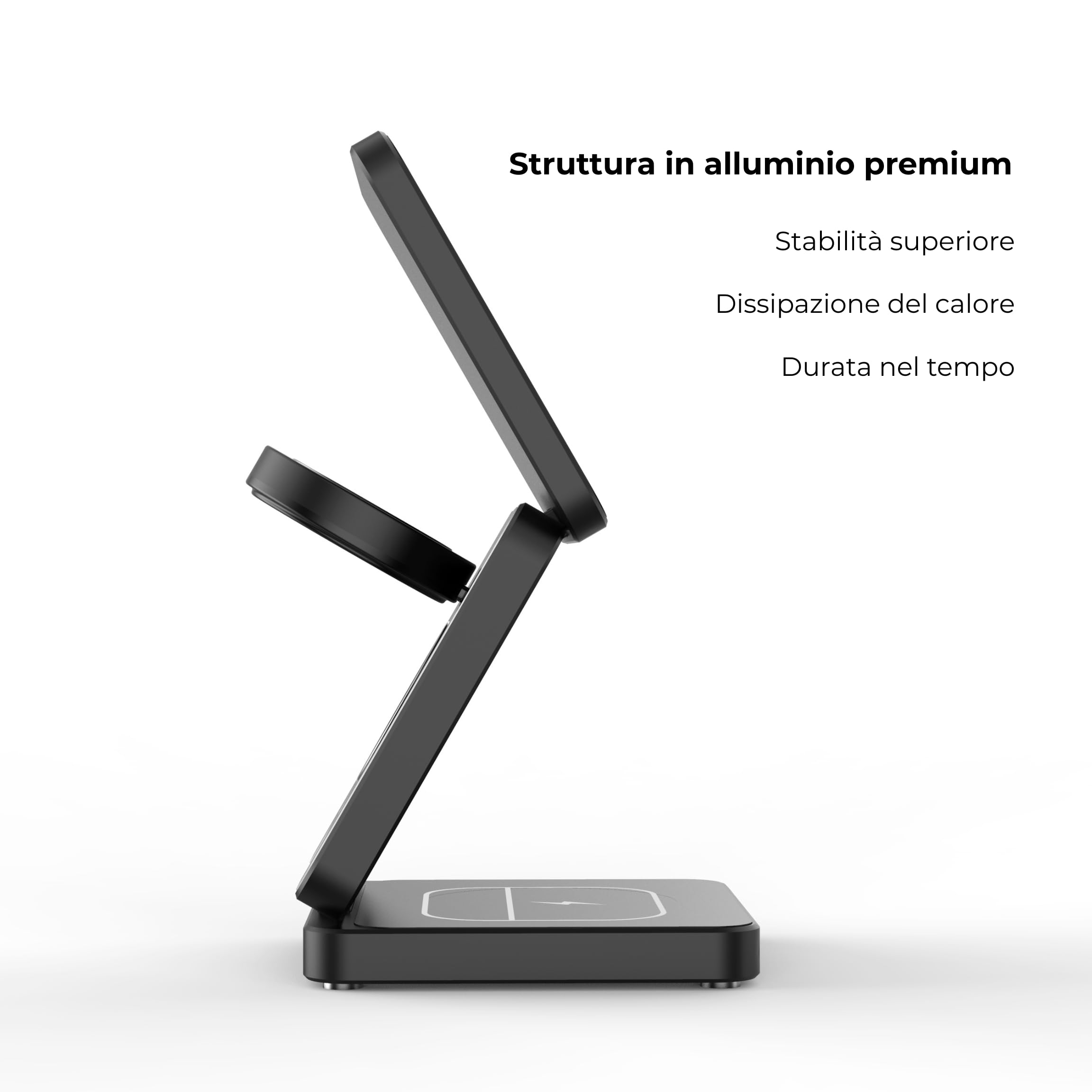 Caricatore Wireless 3-in-1 in Alluminio - Qi2 Certificato con Caricatore 20W, Cavo USB-C e Custodia – Compatibile MagSafe iPhone, Apple Watch, AirPods