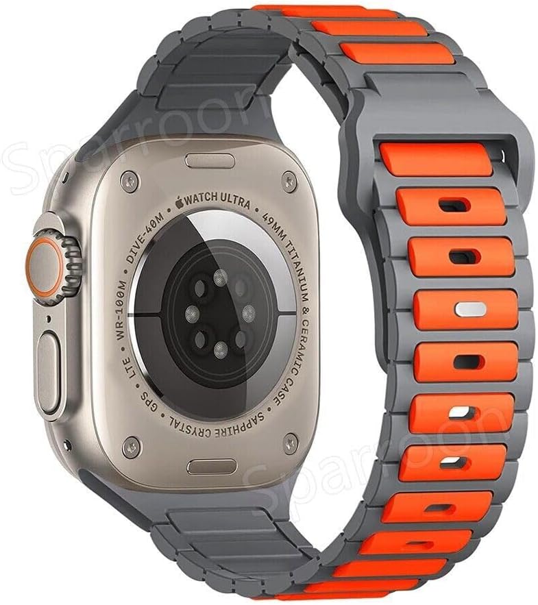 Generic Compatible with iWatch 42mm (Series 10 (Color: Orange+Gray Silicon Sport Stylish Band Strap case