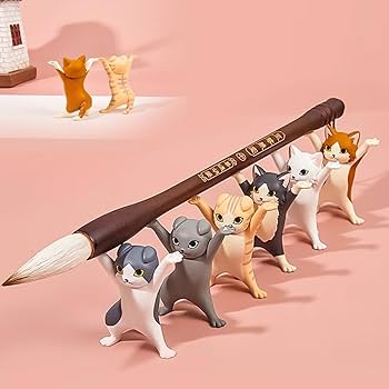 Amazon | Yurika ペン置き 猫 ペンホルダー ネコのペンおき 頑張るネコ