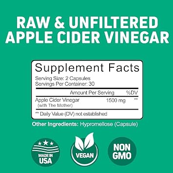 Herbtonics Raw Apple Cider Vinegar Capsules 1500mg with The Mother | Unfiltered ACV Pills for Bloating Relief, Digestion, Metabolism & Weight Support | 60 Vegan Capsules (1 Month Supply)