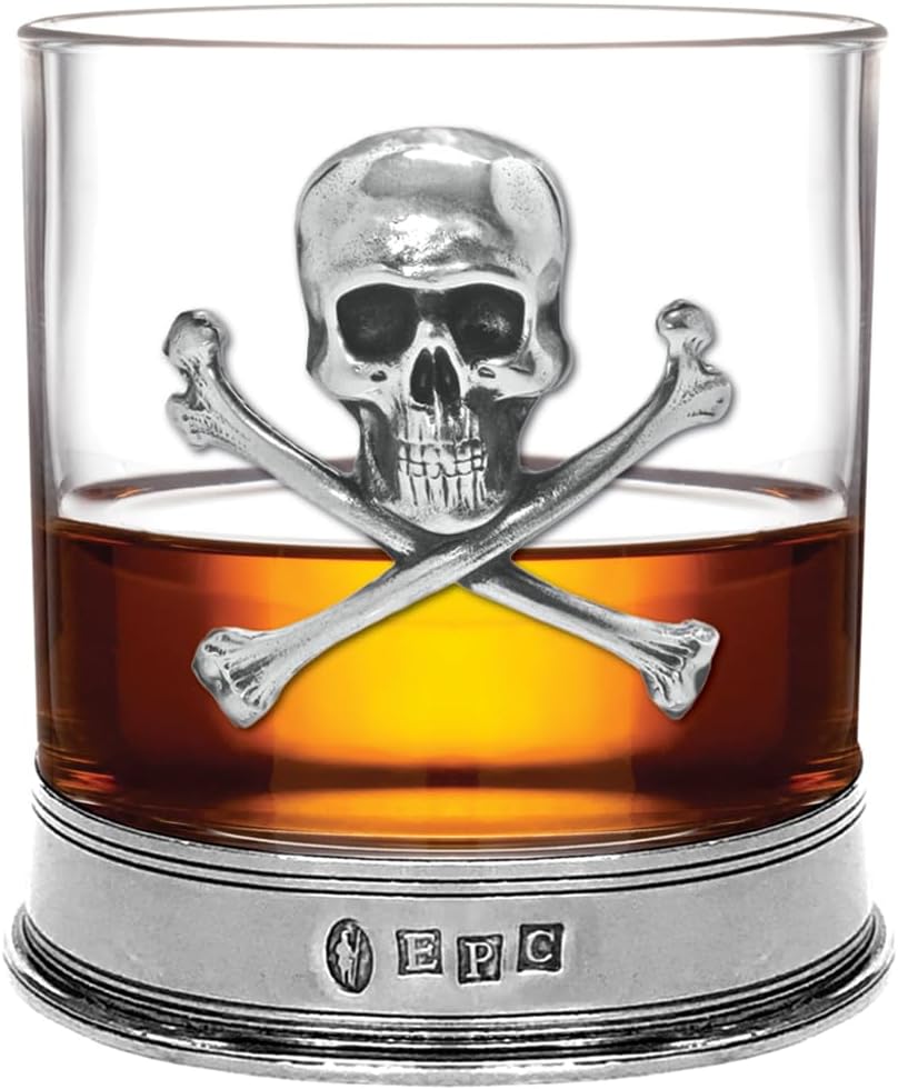English Pewter Company 11oz Double Tumbler Poison Set Old Fashioned Whiskey Glass With Skull and Crossbones [TUM08] - Image 4