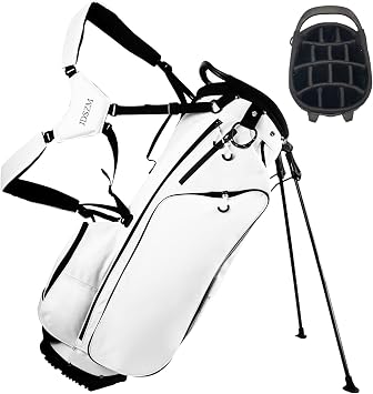 Lightweight Golf Stand Bag with 14 Way Full-Length Dividers, 7 Zippered Pockets and Rain Cover, with Handles and Dual Strap