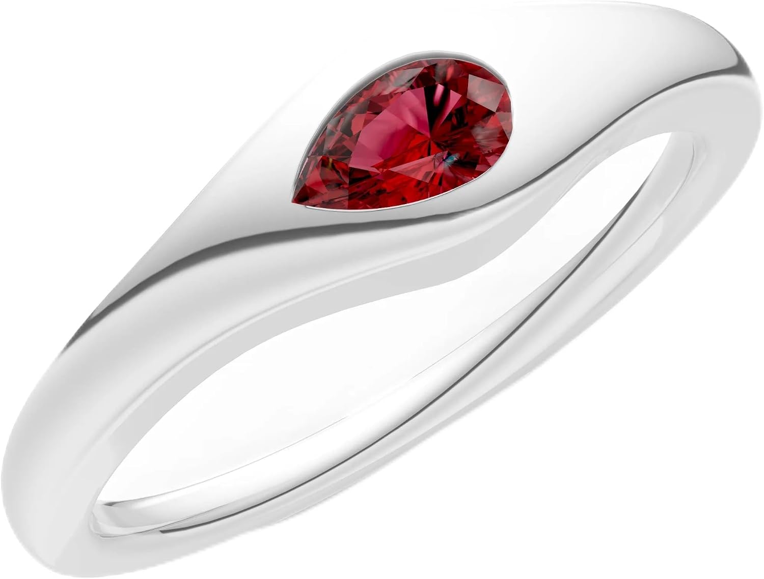 PEORA Pear Shape Cut Garnet Dome Band Available in Solid 10K, 14K or 18K Ring – White, Yellow or Rose Gold