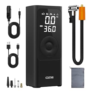 COSTAR Dual Mode (6000 mAh Battery & 12V DC Cord) Air Pump for Car Tyre, Digital Tyre Inflator for Car and Bike with 150 PSI, Cordless Car Air Pump, Auto Cut-Off, Multiple Nozzles - Amazon product rated Grade A