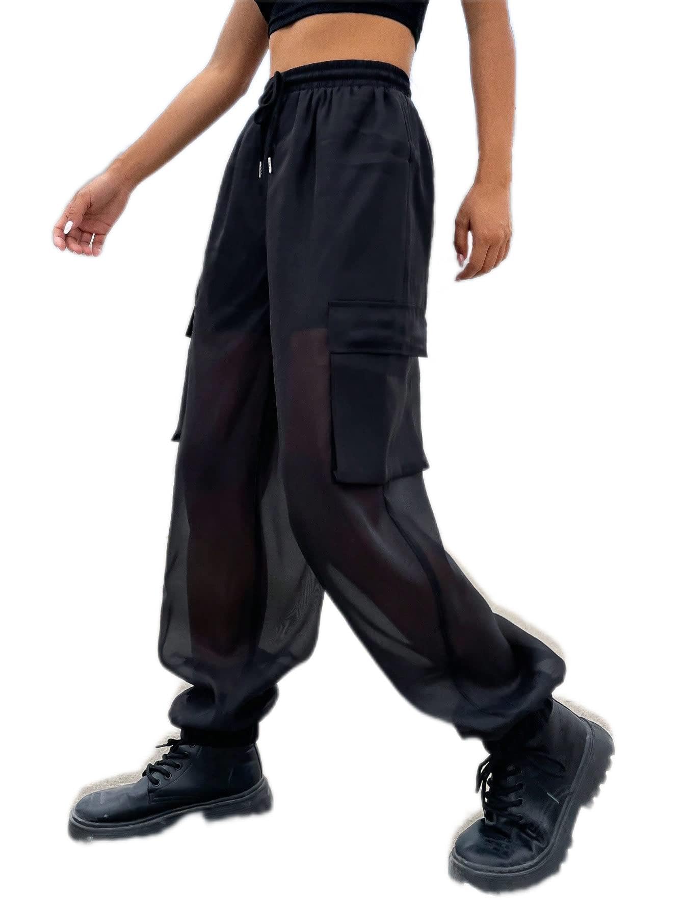 Womens Pants Flap Pocket Side Drawstring Waist Cargo Pants Pant for Women
