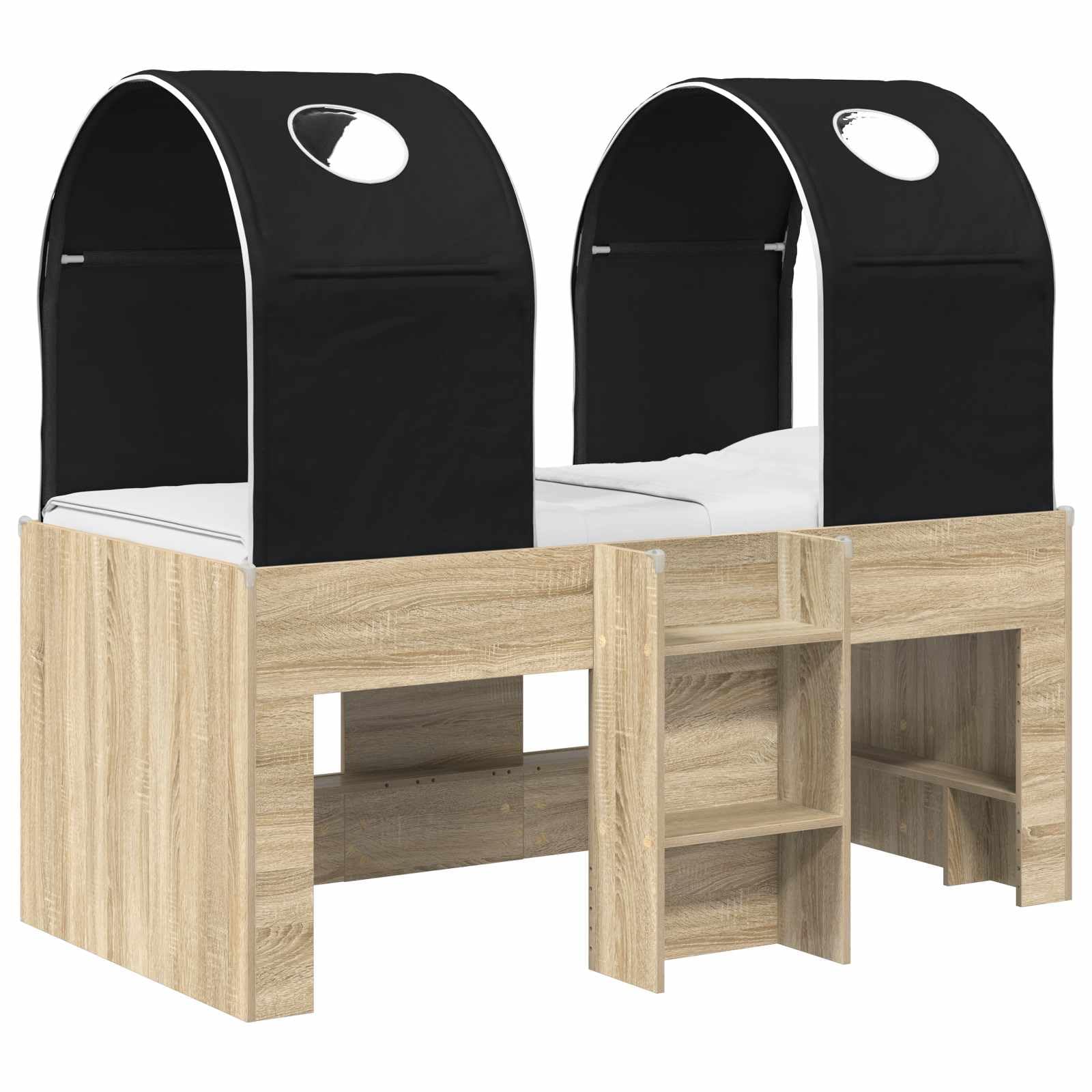 Hothingwell Łóżko z 3 szt., Sonoma i czarne, drewno konstrukcyjne | Nowoczesny minimalistyczny design, łatwy montaż za pomocą śrubokręta, pielęgnacja suchą szmatką, do współczesnej sypialni