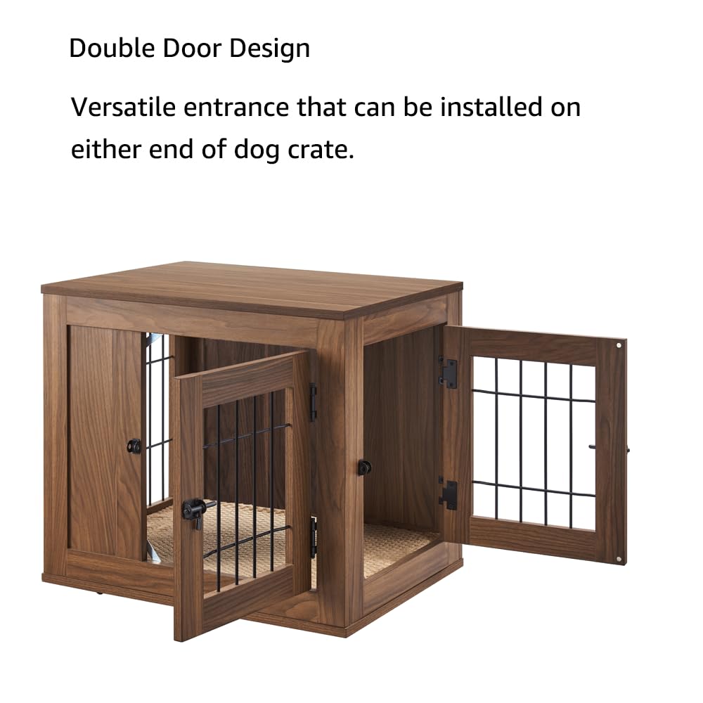 unipaws Mobili stile gabbia per cani con cuscino, cuccia in filo di legno con doppia porta, per uso interno (piccola, noce)