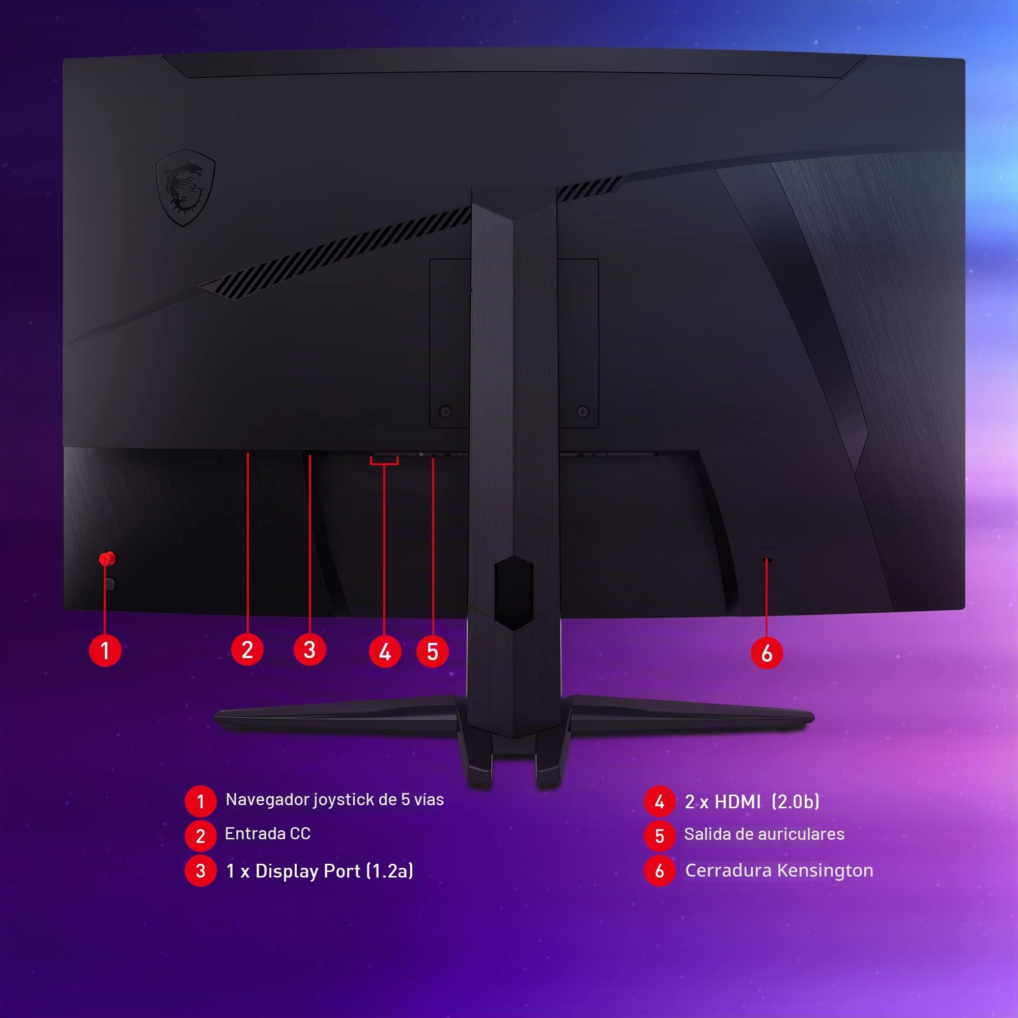 MSI G322CQP Monitor Curvo Gaming de 32" WQHD - Panel VA 1000R 2560 x 1440, 170Hz / 1ms, FreeSync Premium, HDR Ready, Soporte Ajustable - DP 1.2a, HDMI 2.0b CEC