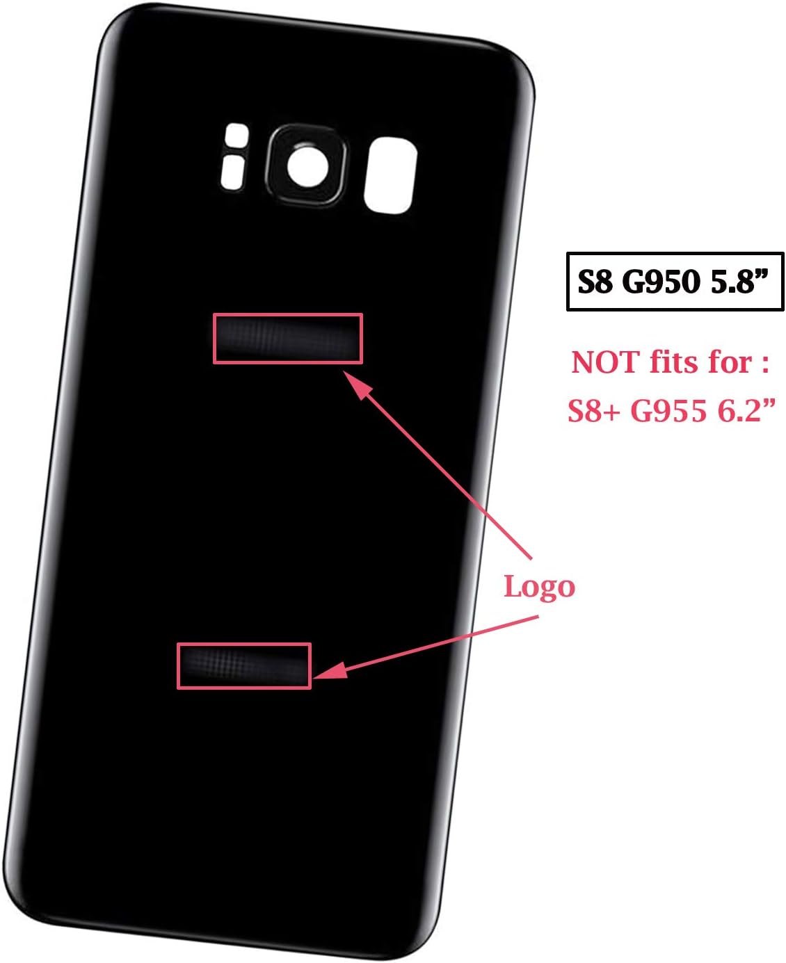 ubrokeifixit Galaxy S8 G950 Rear Back Glass Door Cover Replacement for Samsung Galaxy S8 G950 5.8",Pre-Cut Tape (Black/ONLY-Back-Cover)