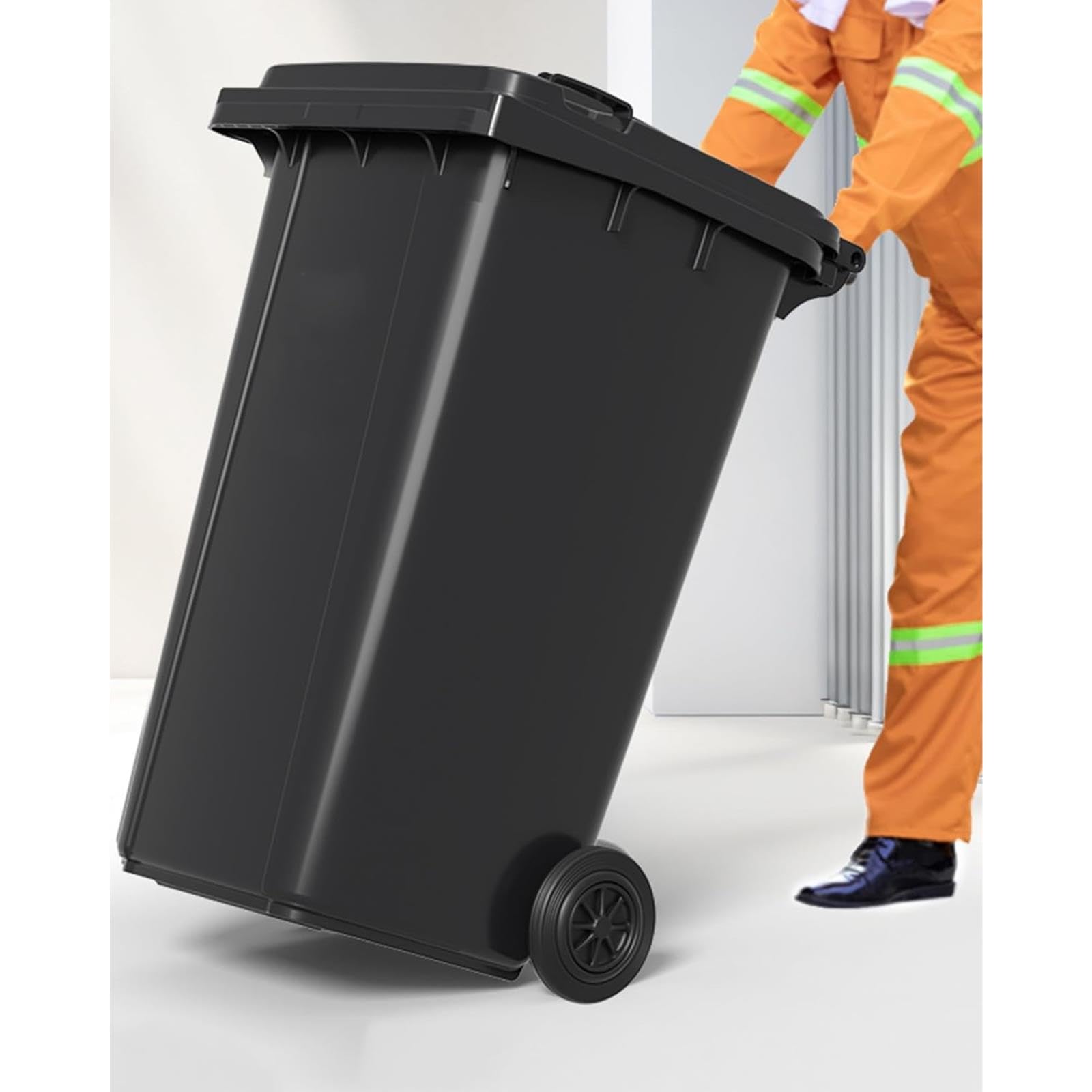 VITIWEDTY Heavy Duty Outdoor Trash Can with Lid & Wheels, Durable Waste Bin for Backyard & Commercial Use (Black 27 Gallon)