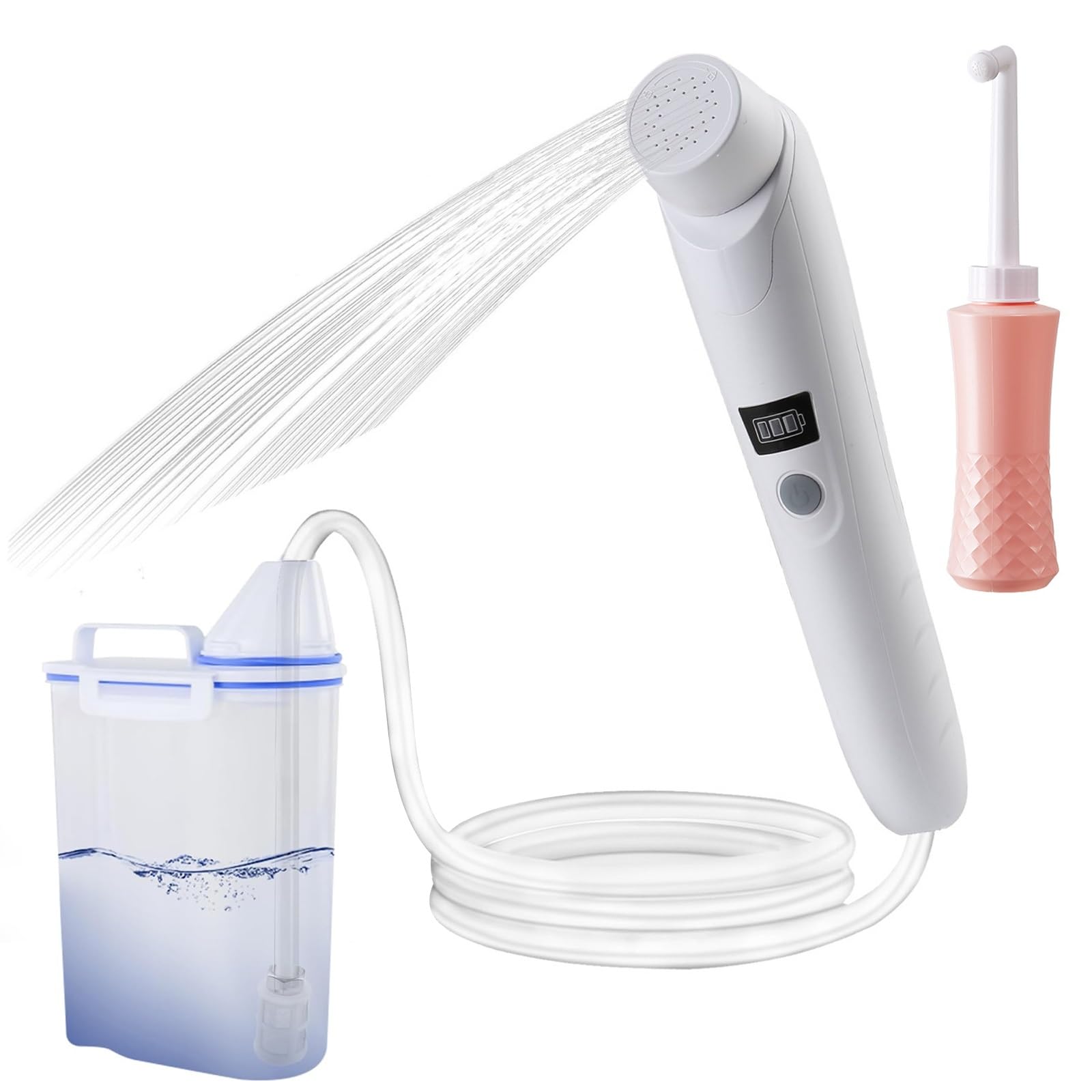 Set bidet portatile da viaggio, bidet elettrico ricaricabile con serbatoio dell'acqua da 2,5 l e bottiglia da spremere Momwasher Peri, doccia musulmana, WC da campeggio all'aperto, igiene personale e