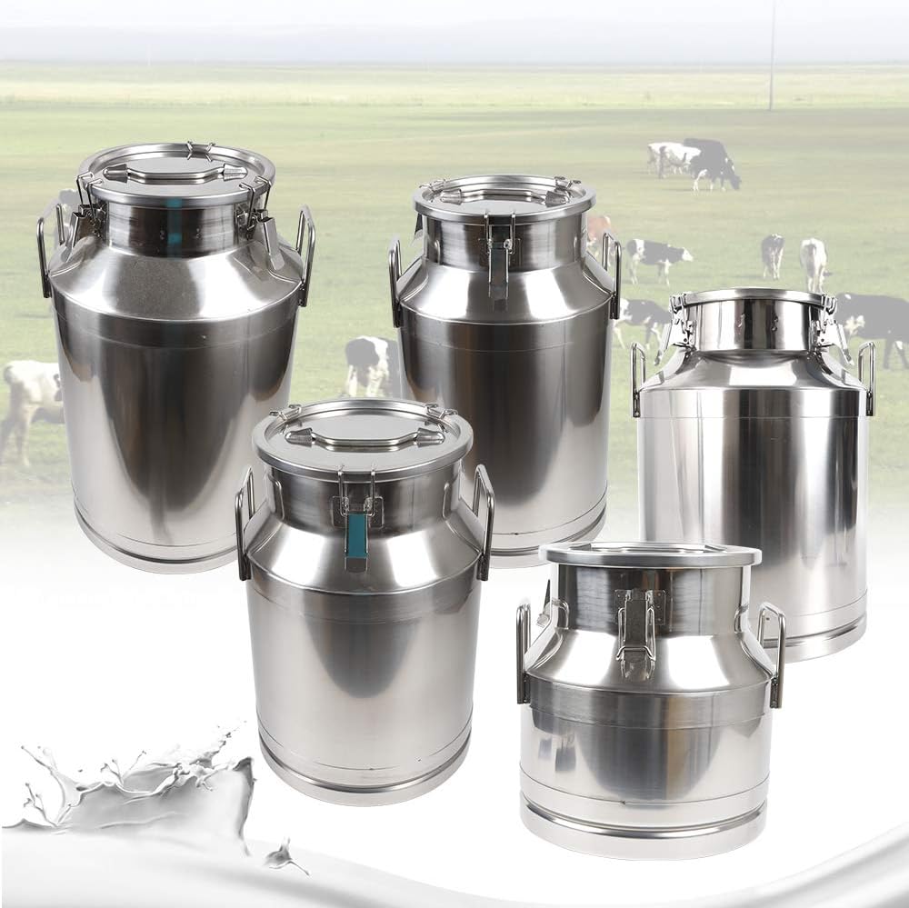 Gallon Stainless Steel Milk Cans Canister Dairy Pot Bucket Milk Can Tote Jug with Sealed Lid Liquid Storage Heavy Duty Storage Container (20L): Home & Kitchen