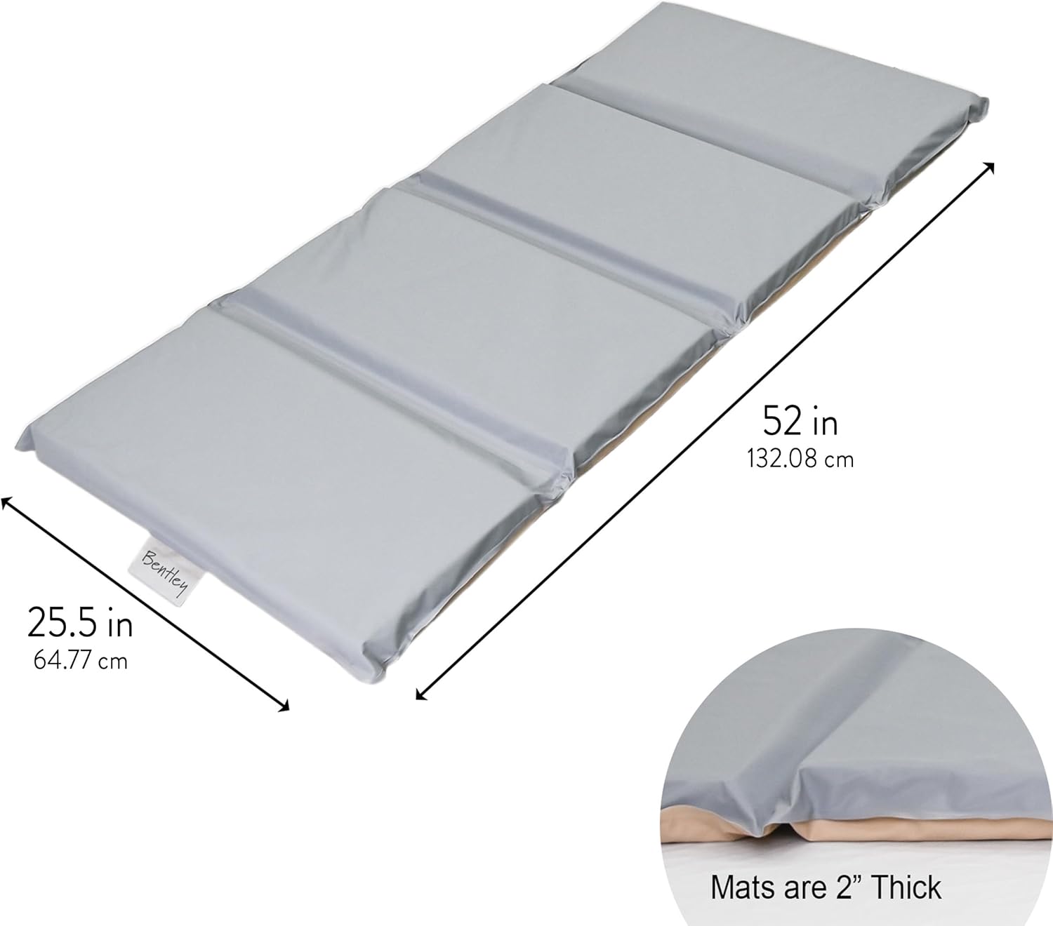 Children's Factory Nap Mats, 2 inch Thick Toddler Sleeping Mats for Preschools and Daycares, Comfortable and Soft 4 Section Folding Nap Pad Fog Blue and Sand 1 Pack