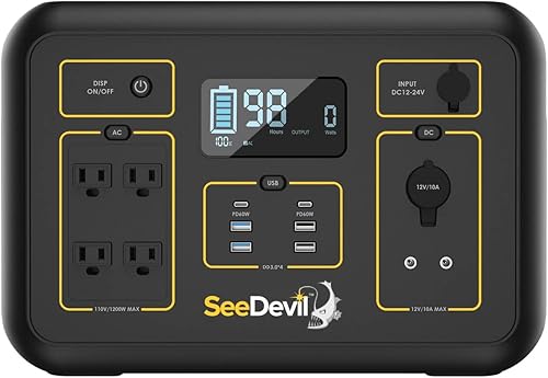 Miniatura 3 de SeeDevil Estación de energía portátil de 1200 W, 1132 Wh generador portátil con 4 salidas de CA de 110 V/1200 W, para caravana al aire libre,