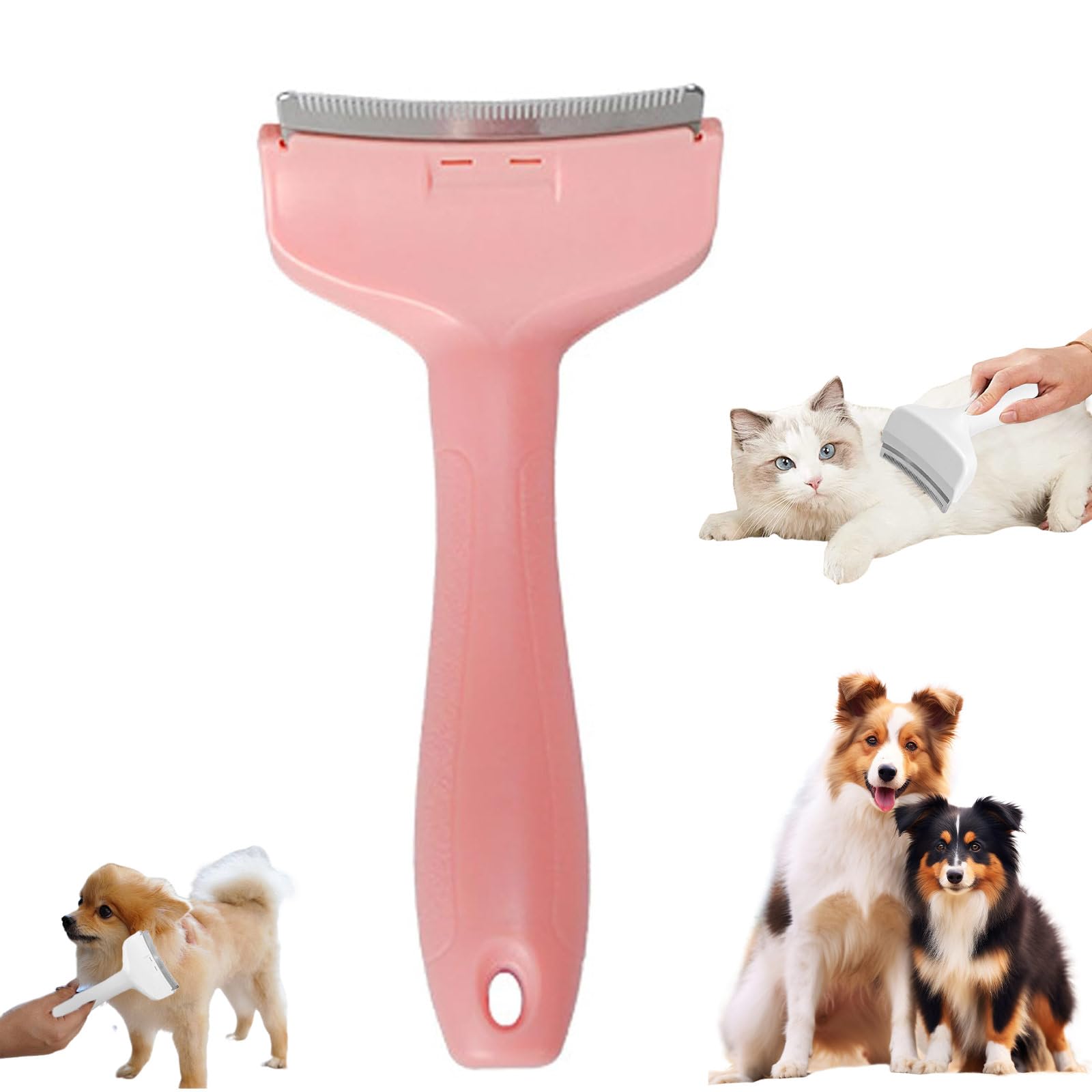 V-Tooth Deshedding Comb, Dog & Cat Grooming Brush for Shedding, Creative Curved - Head Hair Cutter For Pet,Tight V-shaped Teeth Shedding Comb for Pet (pink, S)
