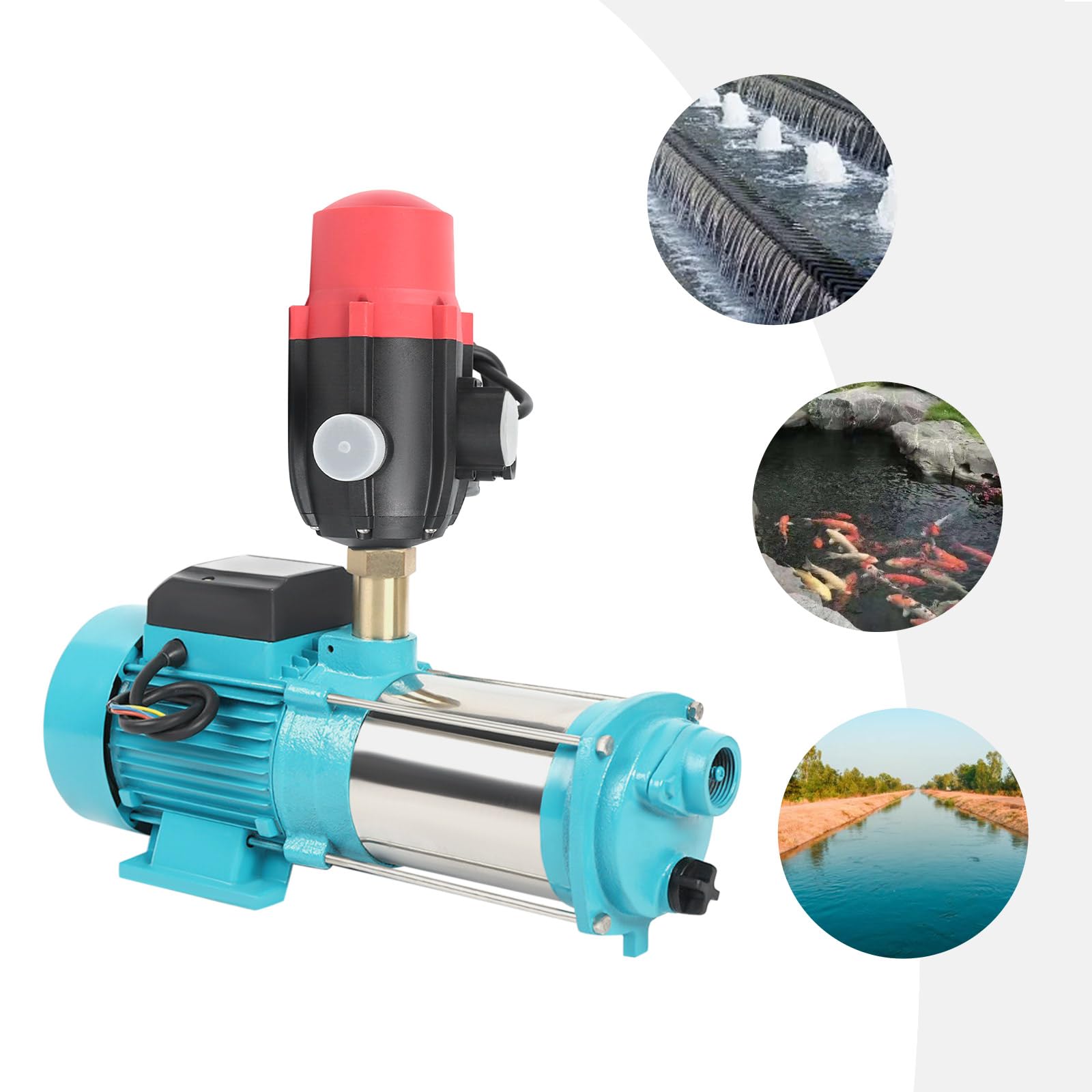 Bomba centrífuga de alto rendimiento de 1300 W para el jardín con función de autoaspiración, eje de acero inoxidable, caudal de 4000 l/h y interruptor de protección térmica del motor