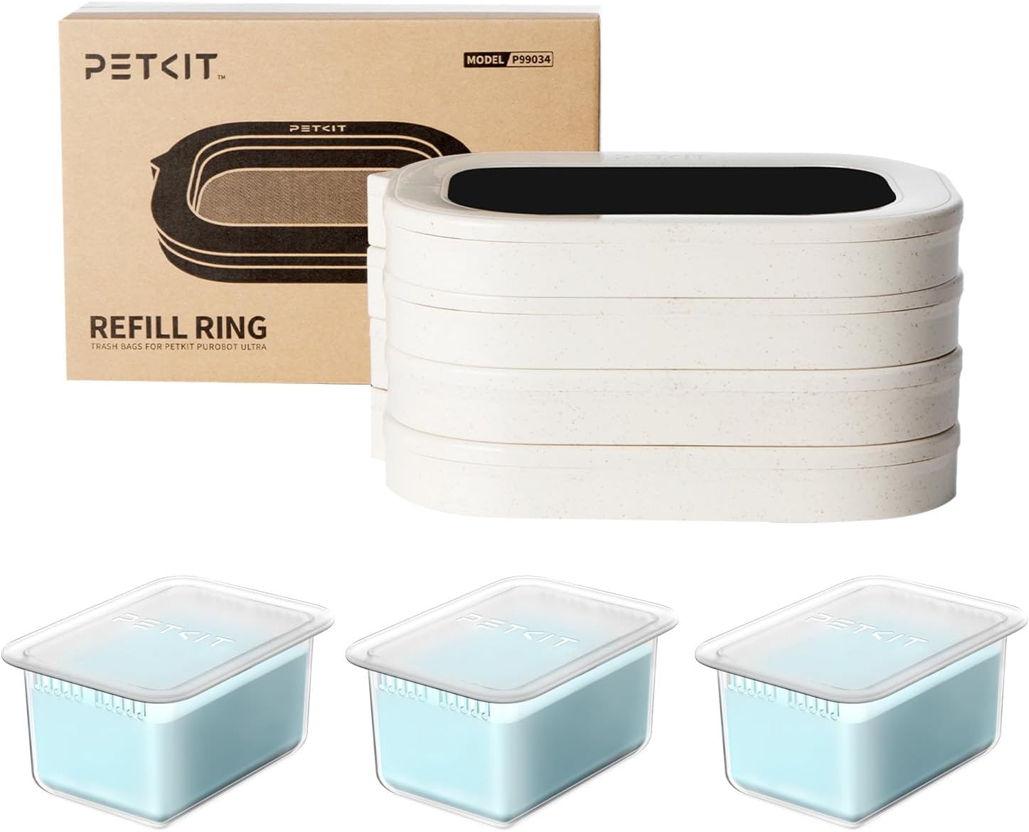 Bundle of PETKIT Trash Bag Refill Rings + N60 Pet Odor Remover for PUROBOT ULTRA Automatic Waste Packing Cat Litter Box, 4-Pack Replacement Waste Bags Rings for Self-Cleaning Litter Box