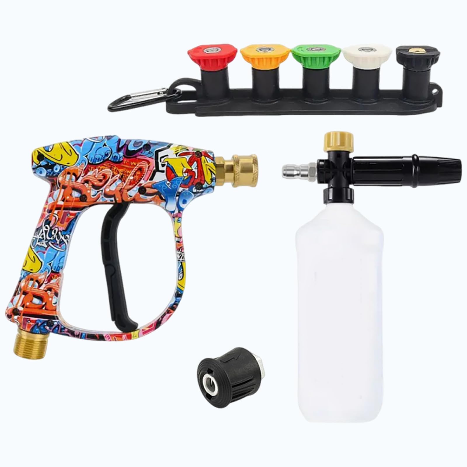 Pistolet do myjki ciśnieniowej, krótki pistolet do myjki ciśnieniowej z 5 końcówkami dysz, szybkozłącze 1/4 cala, pistolet natryskowy do spryskiwacza z zasilaniem M22-14 mm, kompatybilny pistolet do p