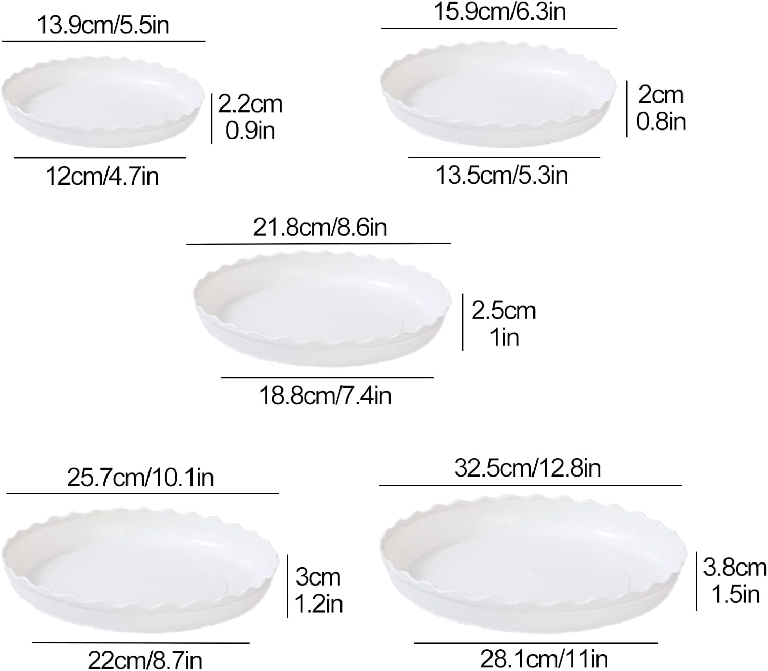 Yosoo Plant Pot Water Holder Round Plastic Tray, PP, Control for Indoor Plants, 14.5x12.5x2cm (32x32x4B)