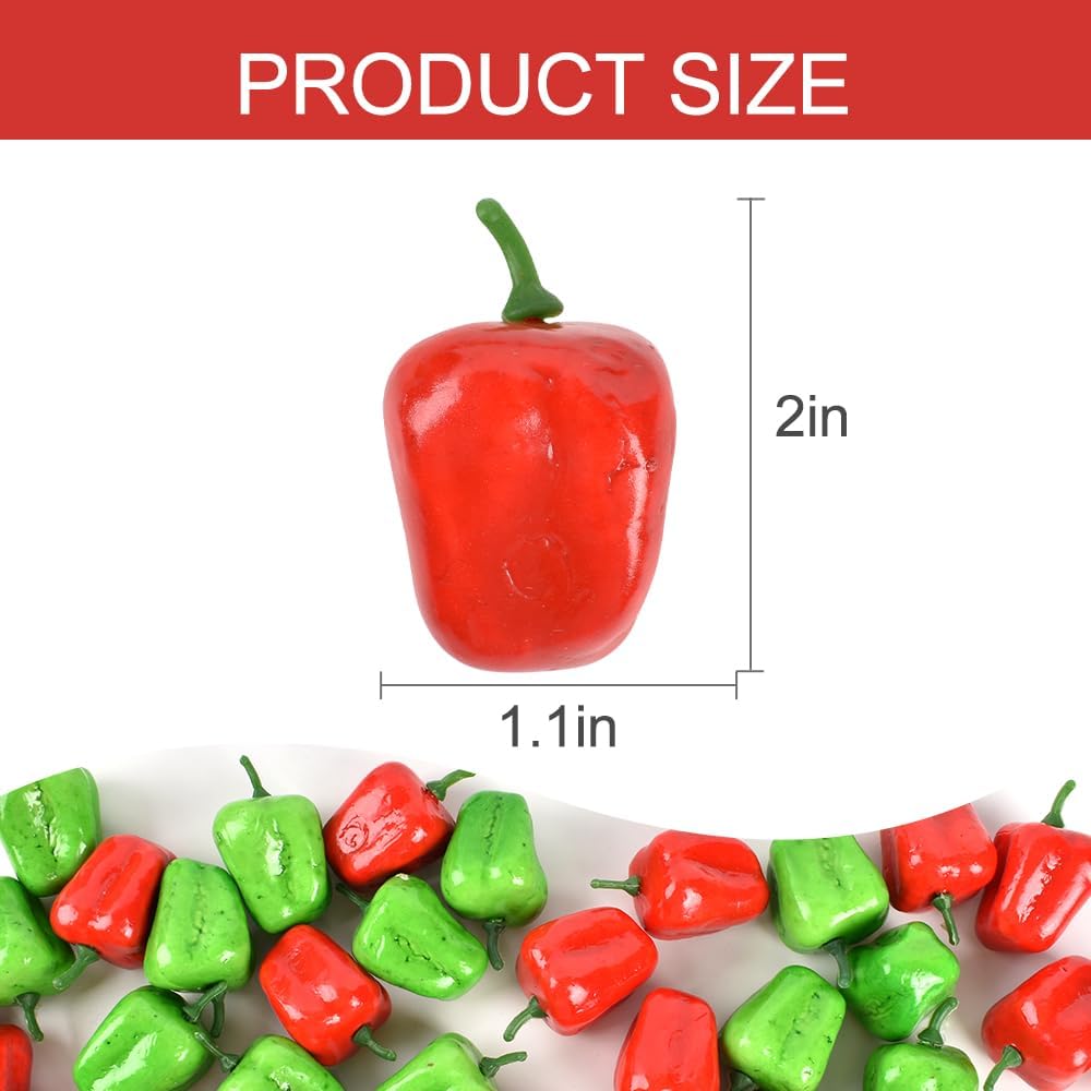 Mini Artificial Pepper 40pcs Lifelike Peppers Fake Bell Pepper Simulation Green Red Peppers Artificial Vegetable for Home Kitchen DIY Crafts Decoration, 5cm