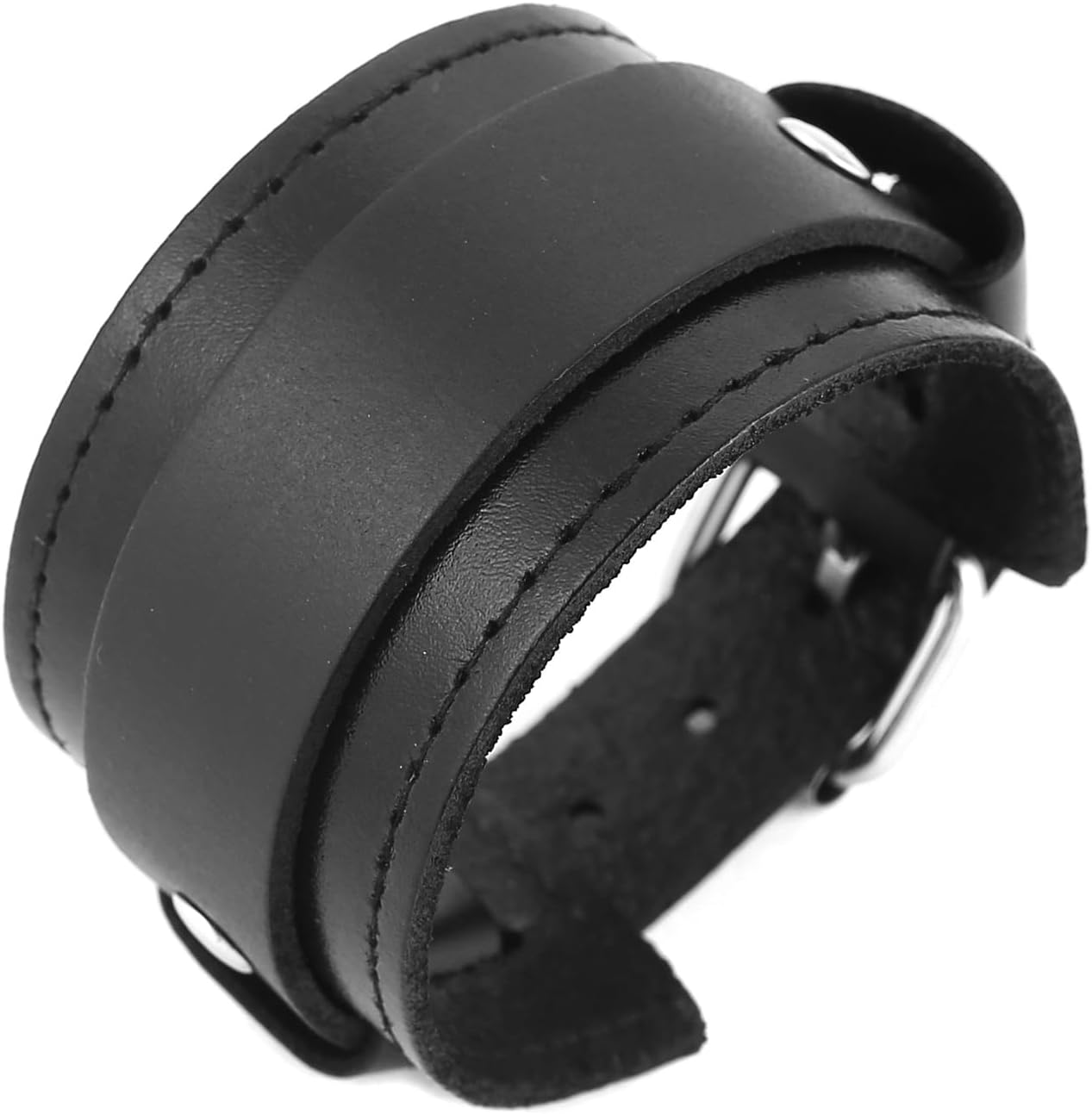 HZMAN Leather Bracelets for Men Gothic Punk Wide Cuff Bracelet Adjustable Handmade Black Leather Wristband Bracelet Jewelry Gift